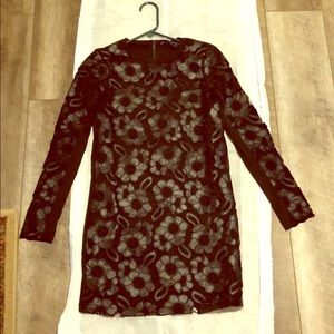 Black leather lace long sleeve dress